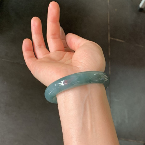 藍水油青翡翠手鐲天然a貨玉手鐲冰糯種貴妃鐲飄花玉鐲女款叮噹鐲