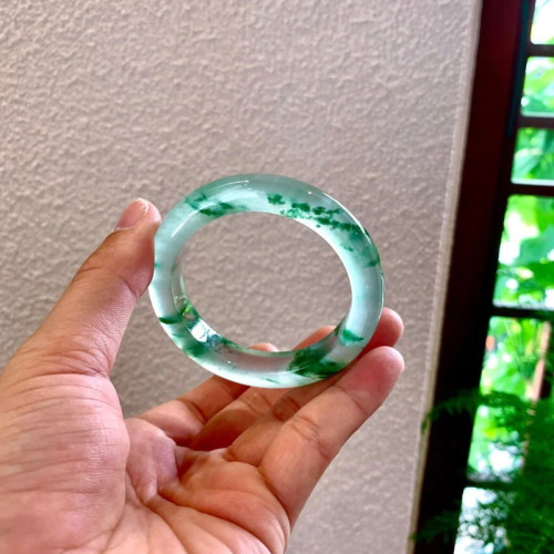翡翠玉手鐲冰種糯種飄花圓條天然緬甸翡翠手鐲細條貴妃鐲手鐲少女