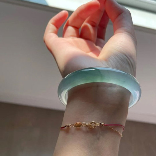 翡翠手鐲冰種飄花玉手鐲天然緬甸a貨正品玉鐲陽綠叮噹圓條少女款