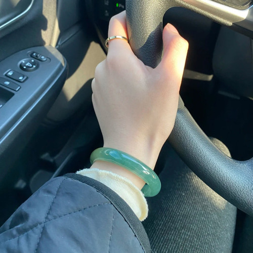 翡翠手鐲冰種飄花玉手鐲天然緬甸a貨正品玉鐲陽綠叮噹圓條少女款