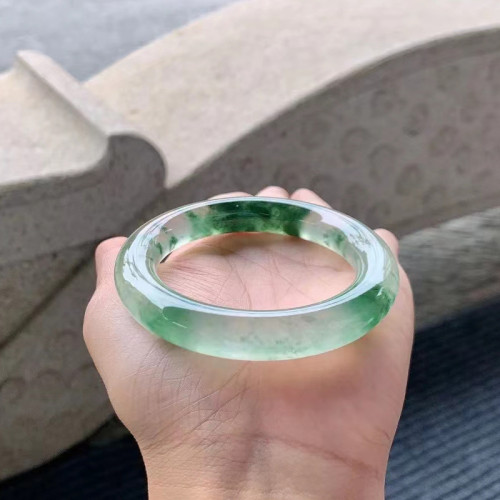 珠寶紫羅蘭陽綠飄花圓條翡翠手鐲老坑種春彩少女款翡翠玉手鐲送禮