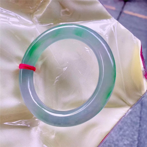 緬甸冰種翡翠手鐲飄花翡翠春帶彩圓條紫羅蘭天然玉石貴妃鐲子女款