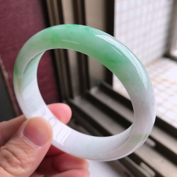 翡翠手鐲子玉手鐲天然緬甸A貨正品好貨冰糯種水潤飄陽綠色花寬邊