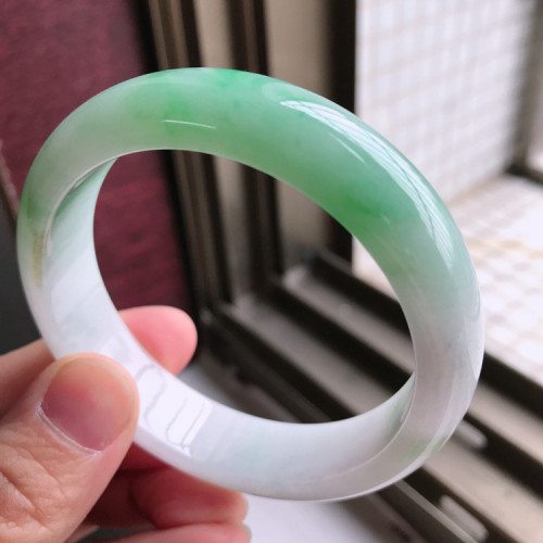 翡翠手鐲子玉手鐲天然緬甸A貨正品好貨冰糯種水潤飄陽綠色花寬邊