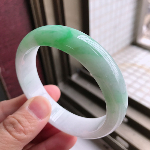 翡翠手鐲子玉手鐲天然緬甸A貨正品好貨冰糯種水潤飄陽綠色花寬邊