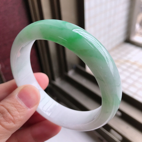 翡翠手鐲子玉手鐲天然緬甸A貨正品好貨冰糯種水潤飄陽綠色花寬邊