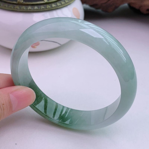 緬甸翡翠冰糯種油青飄花正圈玉手鐲玉石老坑女士貴妃綠晴寬版鐲子