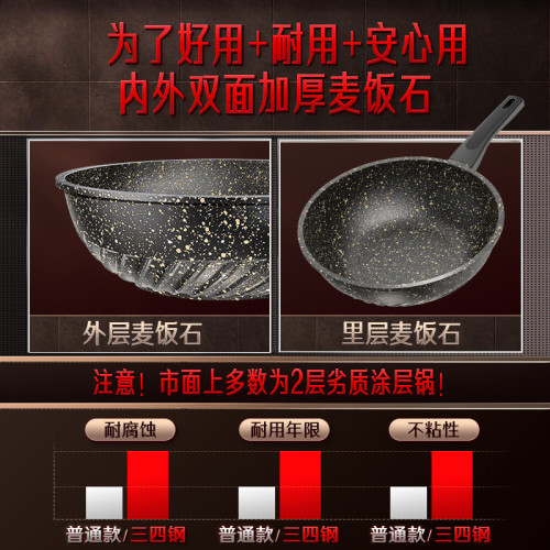 三四鋼 炒鍋家用電磁爐麥飯石不粘鍋 炒菜鍋具可立平底不粘煎鍋