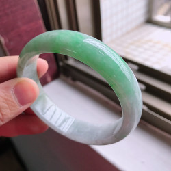 翡翠手鐲子飄陽綠色花好種水潤天然緬甸翡翠玉手鐲女A貨寬邊厚裝