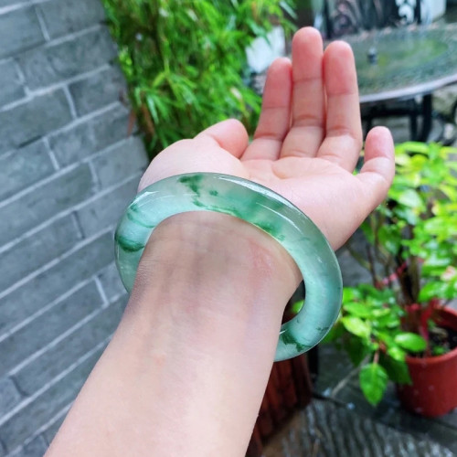 緬甸老坑翡翠手鐲天然玉石原石冰糯種紫羅蘭飄花玉手鐲女款玉鐲子