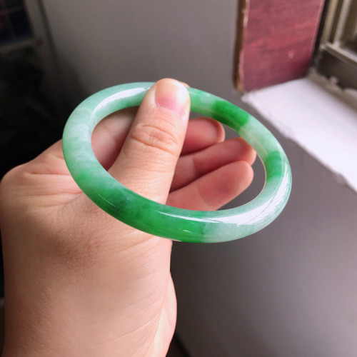 冰糯種小細圓條女款飄陽綠色翡翠手鐲子玉手環輕奢天然A貨玉手鐲