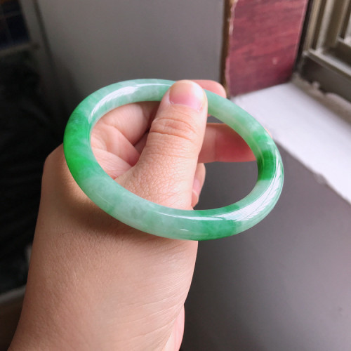 冰糯種小細圓條女款飄陽綠色翡翠手鐲子玉手環輕奢天然A貨玉手鐲