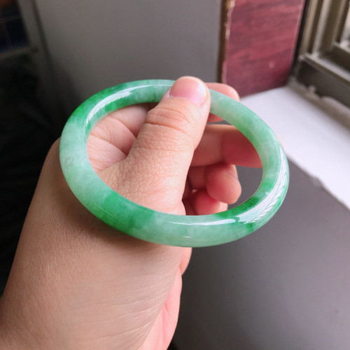 冰糯種小細圓條女款飄陽綠色翡翠手鐲子玉手環輕奢天然A貨玉手鐲