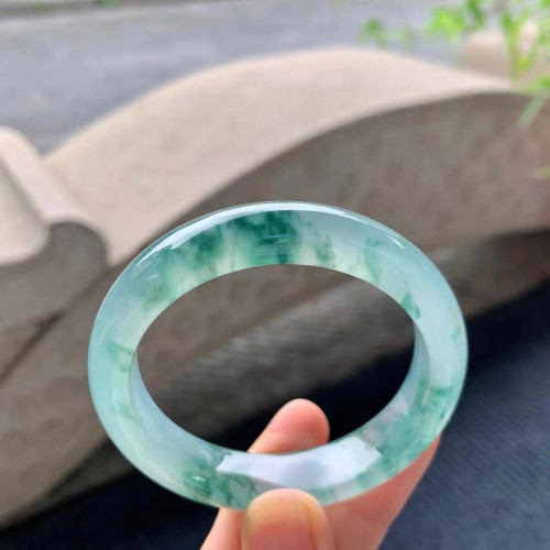 緬甸純天然翡翠手鐲冰種飄綠花油青通透細條寬版正圈貴妃天然玉鐲