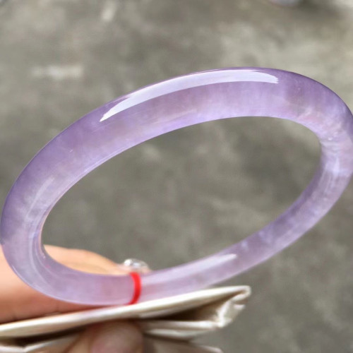 天然冰種翡翠手鐲陽綠緬甸貨紫羅蘭飄花圓條翡翠玉手鐲子女款送禮