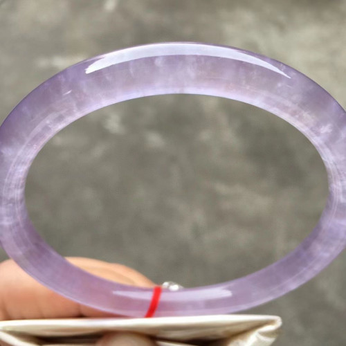 天然冰種翡翠手鐲陽綠緬甸貨紫羅蘭飄花圓條翡翠玉手鐲子女款送禮