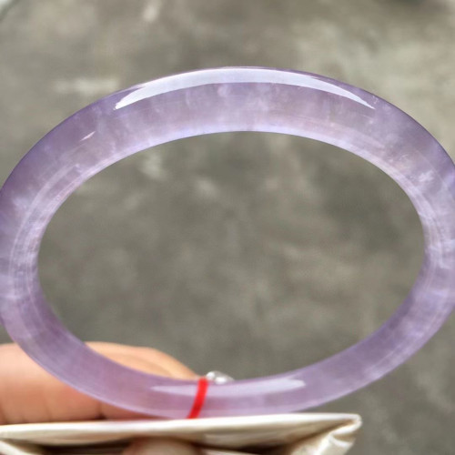 天然冰種翡翠手鐲陽綠緬甸貨紫羅蘭飄花圓條翡翠玉手鐲子女款送禮