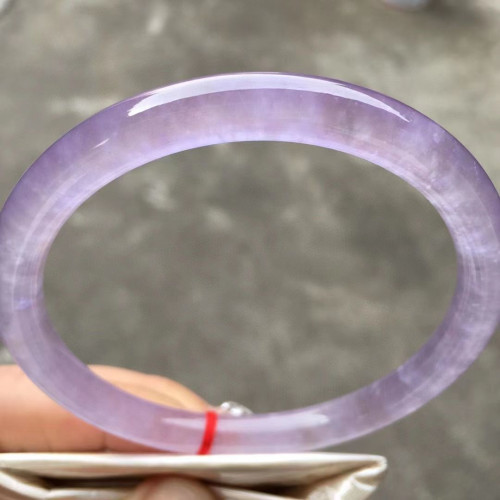 天然冰種翡翠手鐲陽綠緬甸貨紫羅蘭飄花圓條翡翠玉手鐲子女款送禮