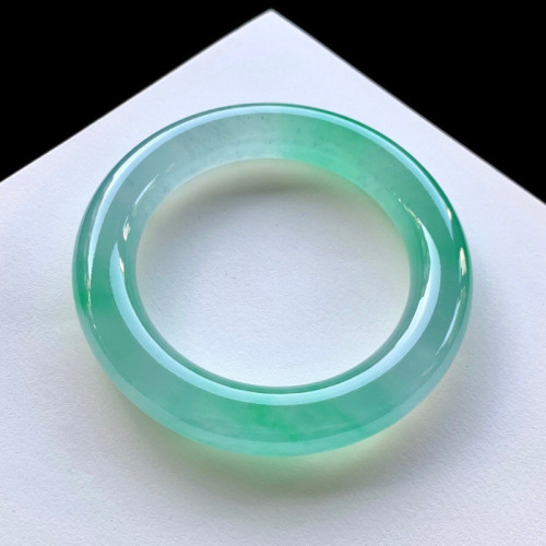 冰種圓條翡翠手鐲天然緬甸老坑a貨晴水底陽綠飄花翡翠玉手鐲女款