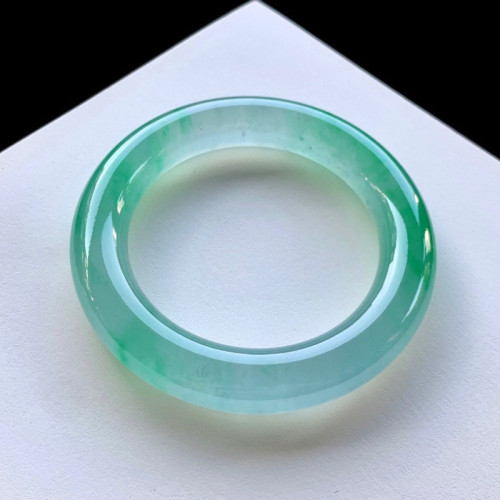 冰種圓條翡翠手鐲天然緬甸老坑a貨晴水底陽綠飄花翡翠玉手鐲女款