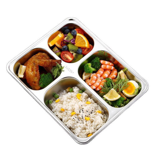 三四鋼 便噹盒不鏽鋼學生食堂快餐磐 方形帶蓋上班族分格午餐飯盒