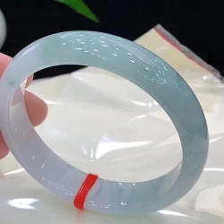 天然白底青翡翠手鐲淺綠油青飄花玉鐲正品糯冰種緬甸老坑女款鐲子