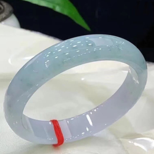 天然白底青翡翠手鐲淺綠油青飄花玉鐲正品糯冰種緬甸老坑女款鐲子