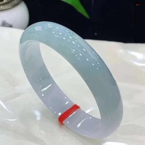 天然白底青翡翠手鐲淺綠油青飄花玉鐲正品糯冰種緬甸老坑女款鐲子