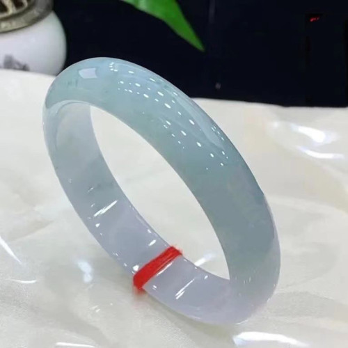 天然白底青翡翠手鐲淺綠油青飄花玉鐲正品糯冰種緬甸老坑女款鐲子