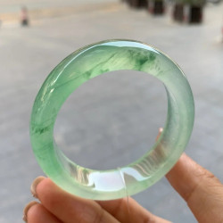 天然緬甸翡翠手鐲冰種飄花陽綠a貨少女款春帶彩紫羅蘭翡翠玉手鐲