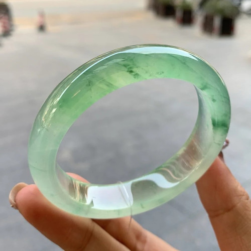 天然緬甸翡翠手鐲冰種飄花陽綠a貨少女款春帶彩紫羅蘭翡翠玉手鐲