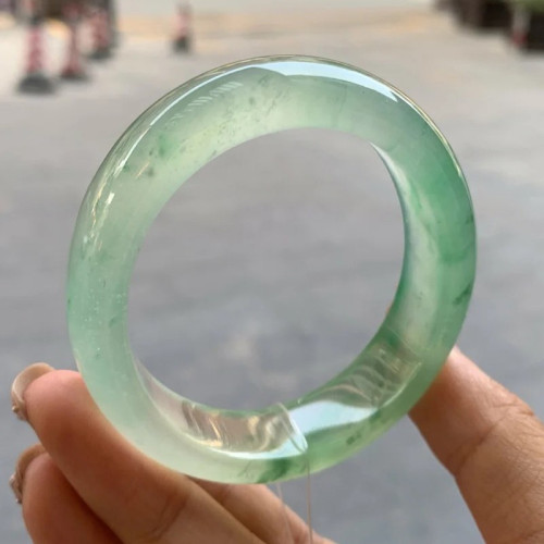 天然緬甸翡翠手鐲冰種飄花陽綠a貨少女款春帶彩紫羅蘭翡翠玉手鐲