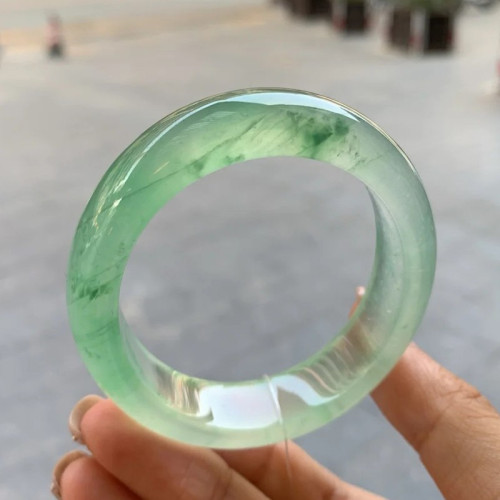 天然緬甸翡翠手鐲冰種飄花陽綠a貨少女款春帶彩紫羅蘭翡翠玉手鐲
