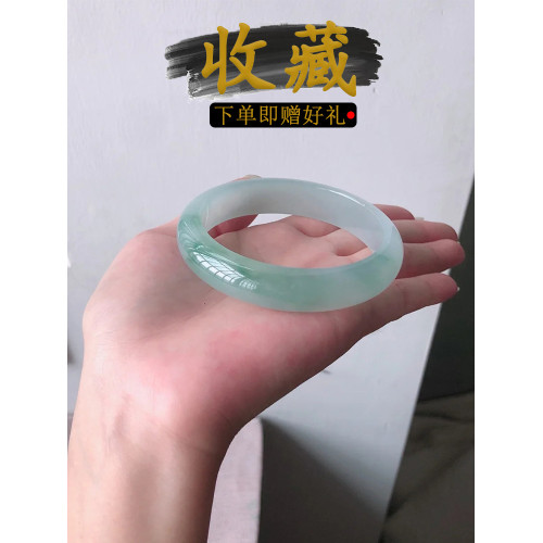 左玉高端緬甸冰種飄花陽綠翡翠手鐲白底青a貨貴妃鐲圓條玉手鐲女
