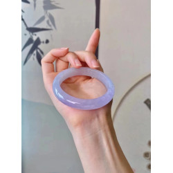 天然緬甸翡翠冰種手鐲女粉紫玉石貴妃飄花圓條玉鐲冰糯種玉手鐲子