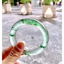 玻璃種圓條翡翠手鐲冰種天然老坑a貨飄花玉鐲子緬甸翡翠玉手鐲女