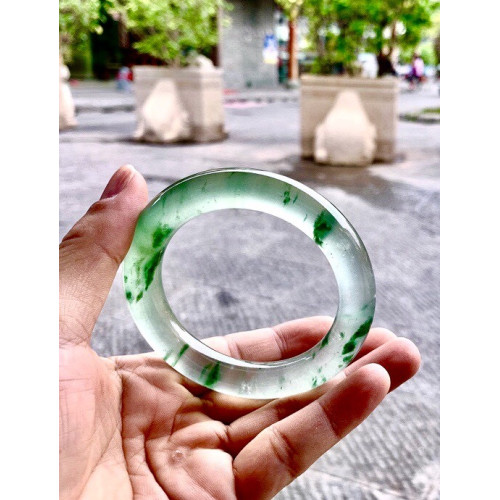 玻璃種圓條翡翠手鐲冰種天然老坑a貨飄花玉鐲子緬甸翡翠玉手鐲女