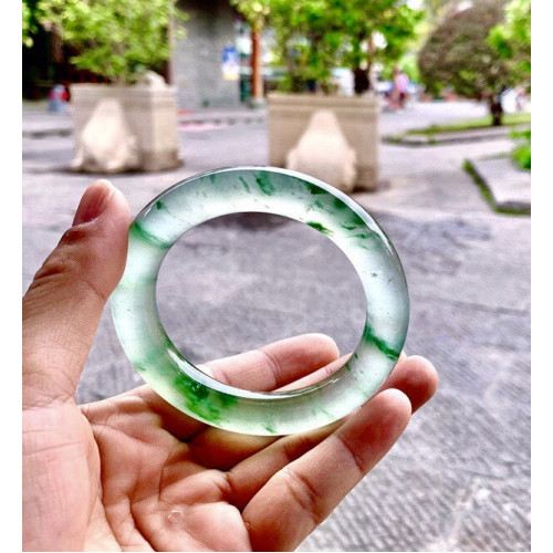 玻璃種圓條翡翠手鐲冰種天然老坑a貨飄花玉鐲子緬甸翡翠玉手鐲女