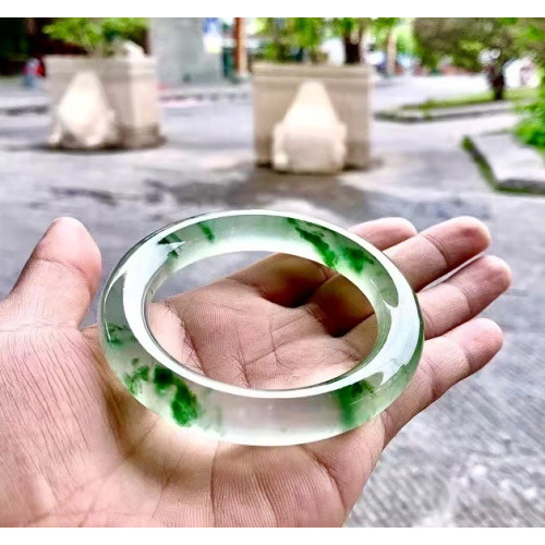 玻璃種圓條翡翠手鐲冰種天然老坑a貨飄花玉鐲子緬甸翡翠玉手鐲女