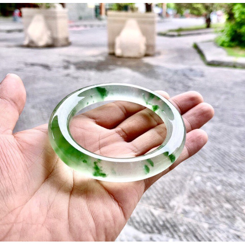 玻璃種圓條翡翠手鐲冰種天然老坑a貨飄花玉鐲子緬甸翡翠玉手鐲女