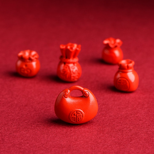 久雅水晶 原鑛硃砂福袋配件 紅砂帝王砂福字吊墜 墜子配飾 批髮