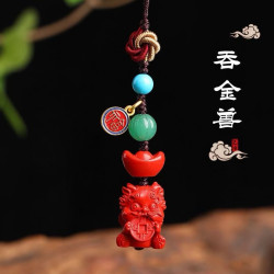 天然原鑛硃砂精品紅砂「吞金獸」手機掛 包掛 鈅匙掛 硃砂含量 95