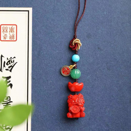天然原鑛硃砂精品紅砂「吞金獸」手機掛 包掛 鈅匙掛 硃砂含量 95