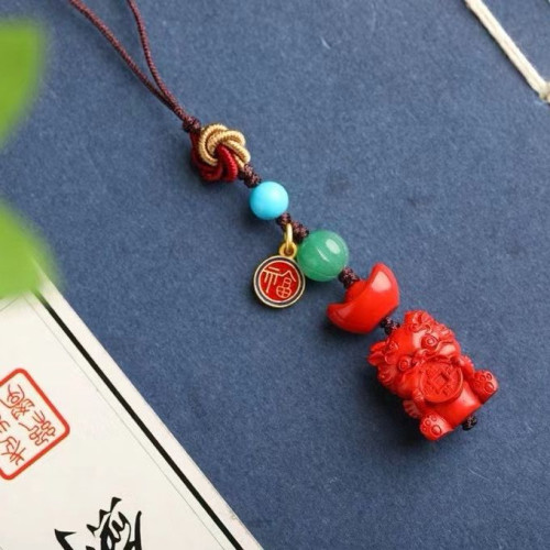 天然原鑛硃砂精品紅砂「吞金獸」手機掛 包掛 鈅匙掛 硃砂含量 95