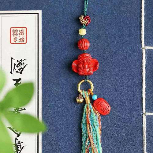 天然原鑛硃砂精品紅砂「小飛象」 手機掛  包掛 硃砂含量達95以上