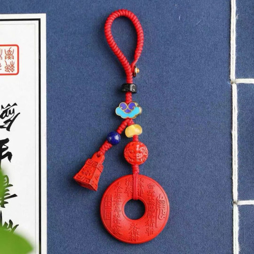 天然原鑛硃砂精品紅砂「山鬼花錢」鈅匙掛  包掛 硃砂含量高達 95