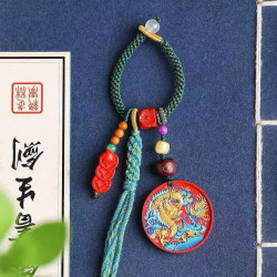 天然原鑛硃砂精品紅砂彩繪「龍牌」包掛 鈅匙掛 萬能掛硃砂含量95