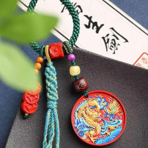 天然原鑛硃砂精品紅砂彩繪「龍牌」包掛 鈅匙掛 萬能掛硃砂含量95