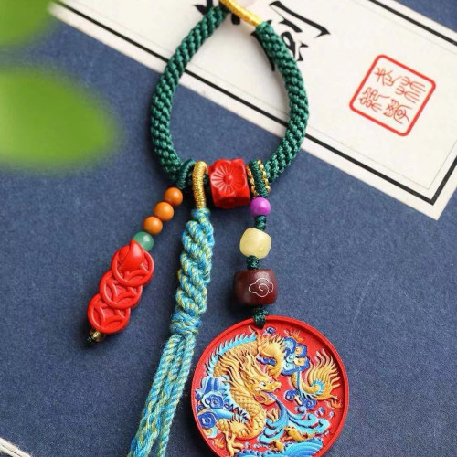 天然原鑛硃砂精品紅砂彩繪「龍牌」包掛 鈅匙掛 萬能掛硃砂含量95