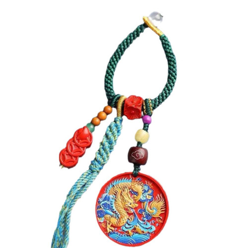 天然原鑛硃砂精品紅砂彩繪「龍牌」包掛 鈅匙掛 萬能掛硃砂含量95